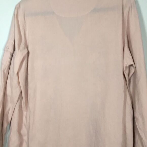 Peachy pink western embroidered shirt fabric covered buttons buttons down size L - Picture 5 of 9